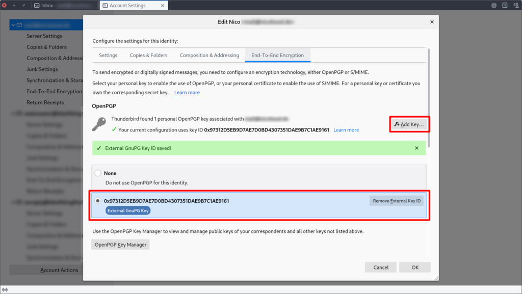Thunderbird add private OpenPGP Key to additional Identities